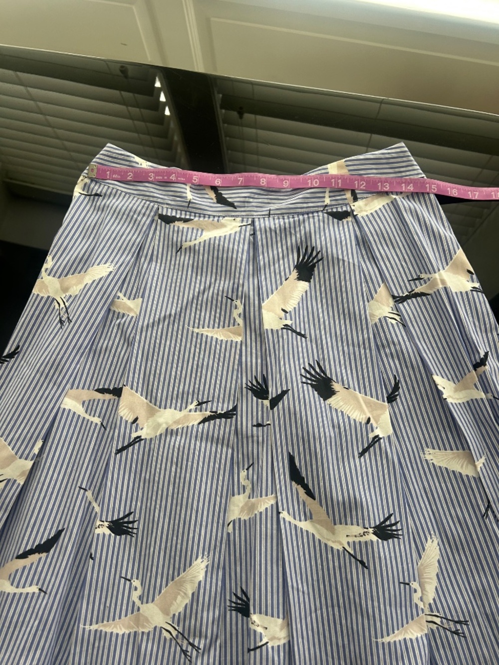 NWT stunning crane print pleated midi 100% cotton preppy skirt Who What Wear - Picture 5 of 6